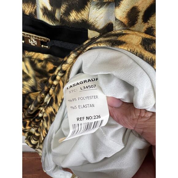 LASAGRADA Leopard Animal Print Flutter Sleeve Belted Pleated Dress EU 44 US 8 - Picture 5 of 12